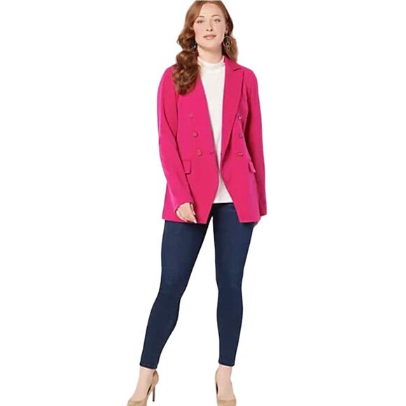 Susan Graver Jackets & Blazers - QVC Susan Graver PETITE LK Fusion Double-Breasted Blazer NWT FUSHSIA SIZE LP